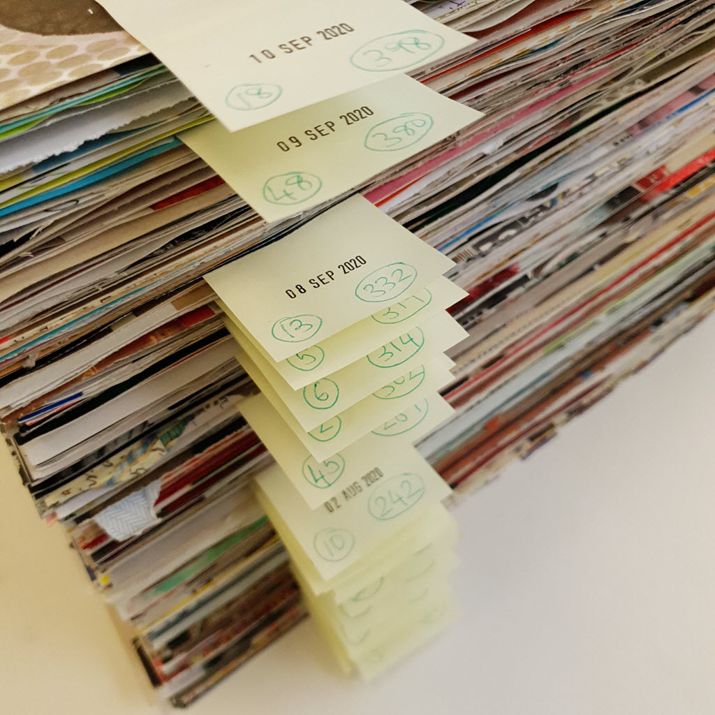 A pile of collages stacked together