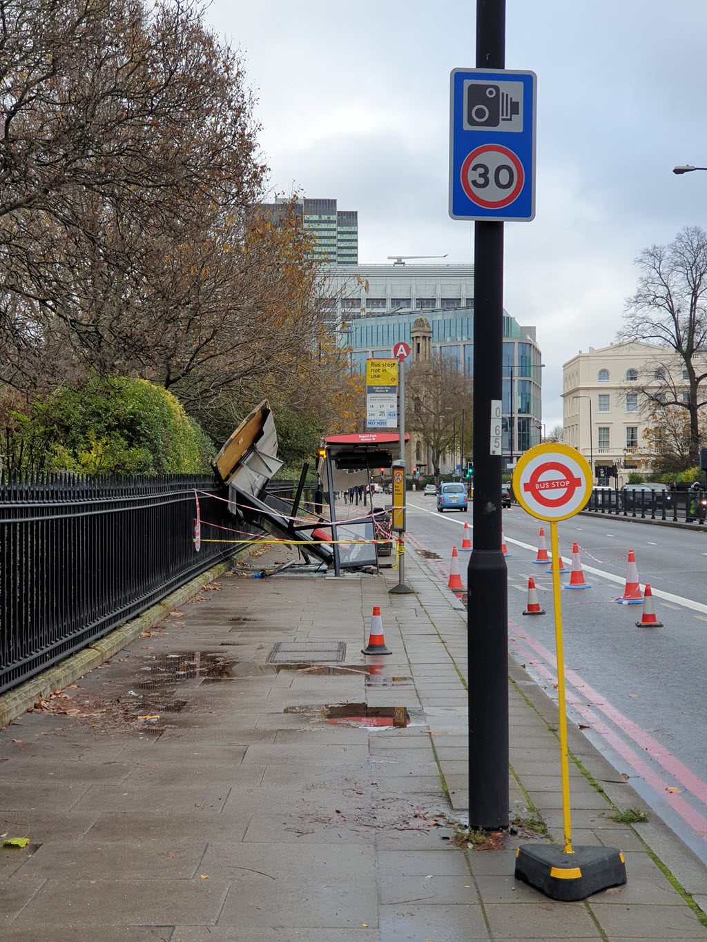 Smashed bus stop side