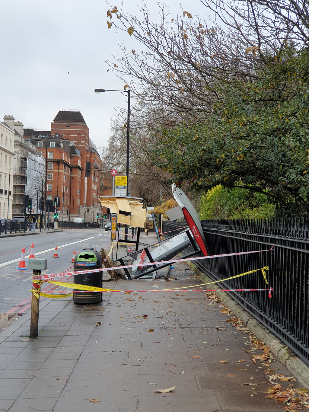 Smashed bus stop side