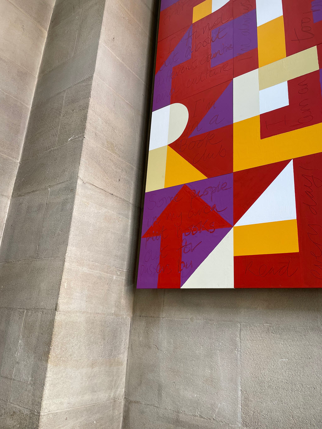 Detail of the artwork from low angle